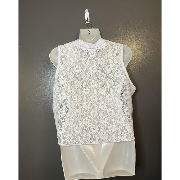 Vivid Collection Lace Button Shirt Womens Large Sleeveless Floral Sheer Top USA - Picture 5 of 6